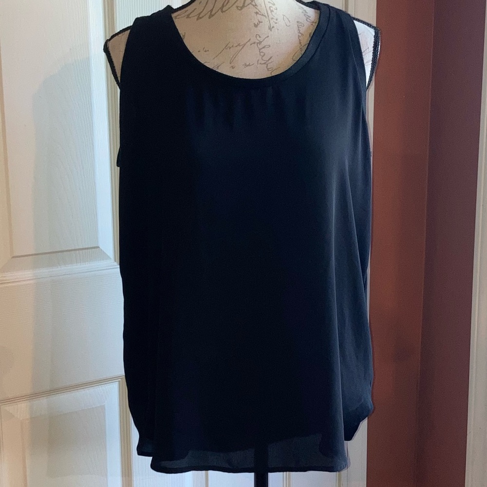 Loft Sleeveless Shell Blouse Top Black sz Large - Picture 1 of 7